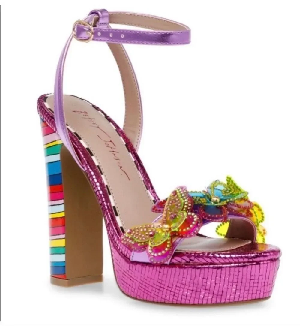 Betsey Johnson Noemi Butterfly Platform Sandals Magenta Metallic Size 6.5